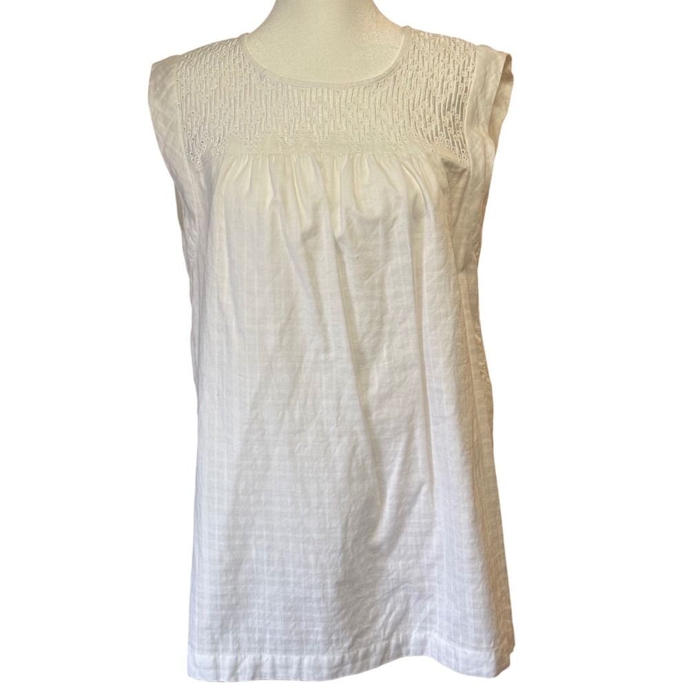 J.Crew Womens Sleeveless Embroidered Yoke Cotton Blouse White 8T 108564